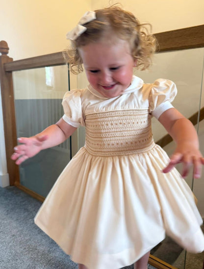 Hand smocked AGNES dress with pant and bow