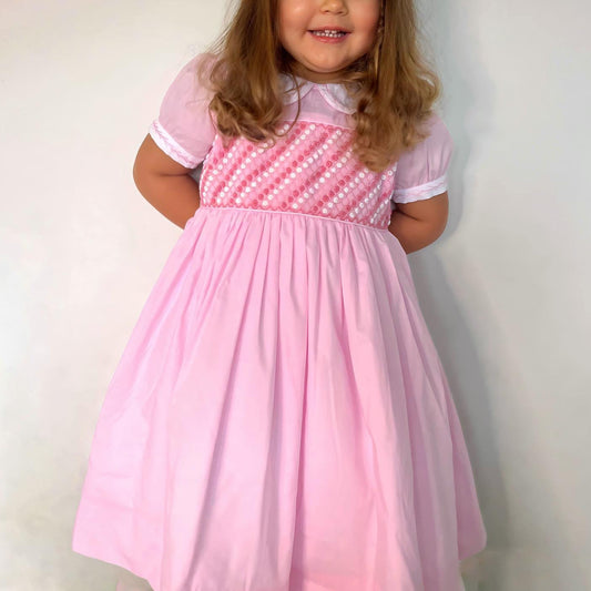 Hand smocked CLAIRE dress baby pink