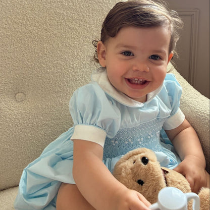 Hand Smocked Ellis romper soft blue