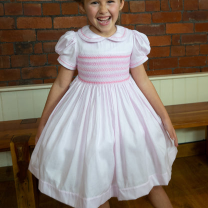 Hand smocked CHARLIE dress in soft pink