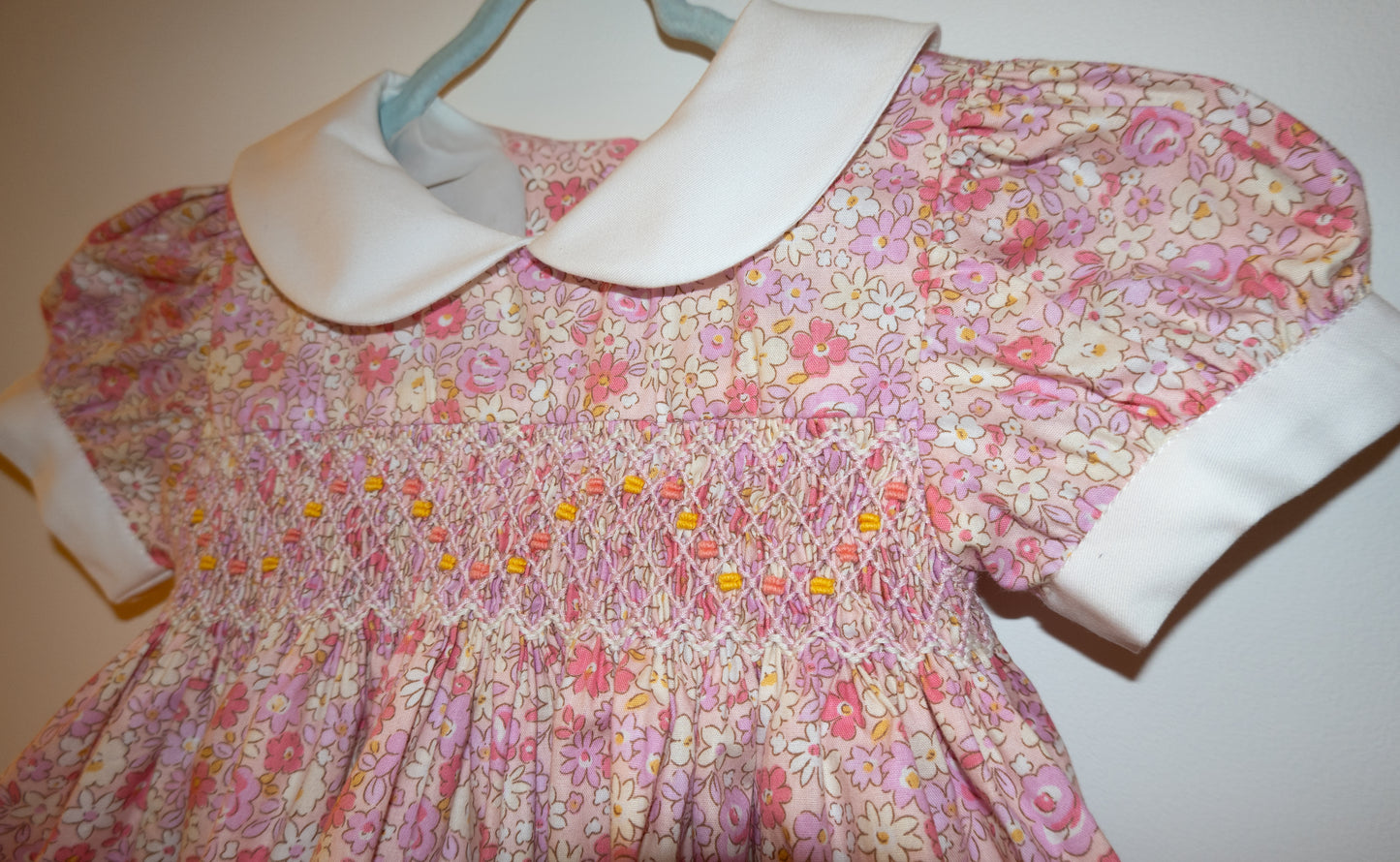 Soft pink Hand Smocked baby dress with bloomer