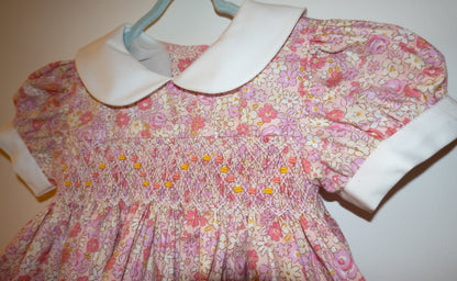 Soft pink Hand Smocked baby dress with bloomer