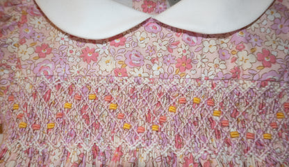Soft pink Hand Smocked baby dress with bloomer