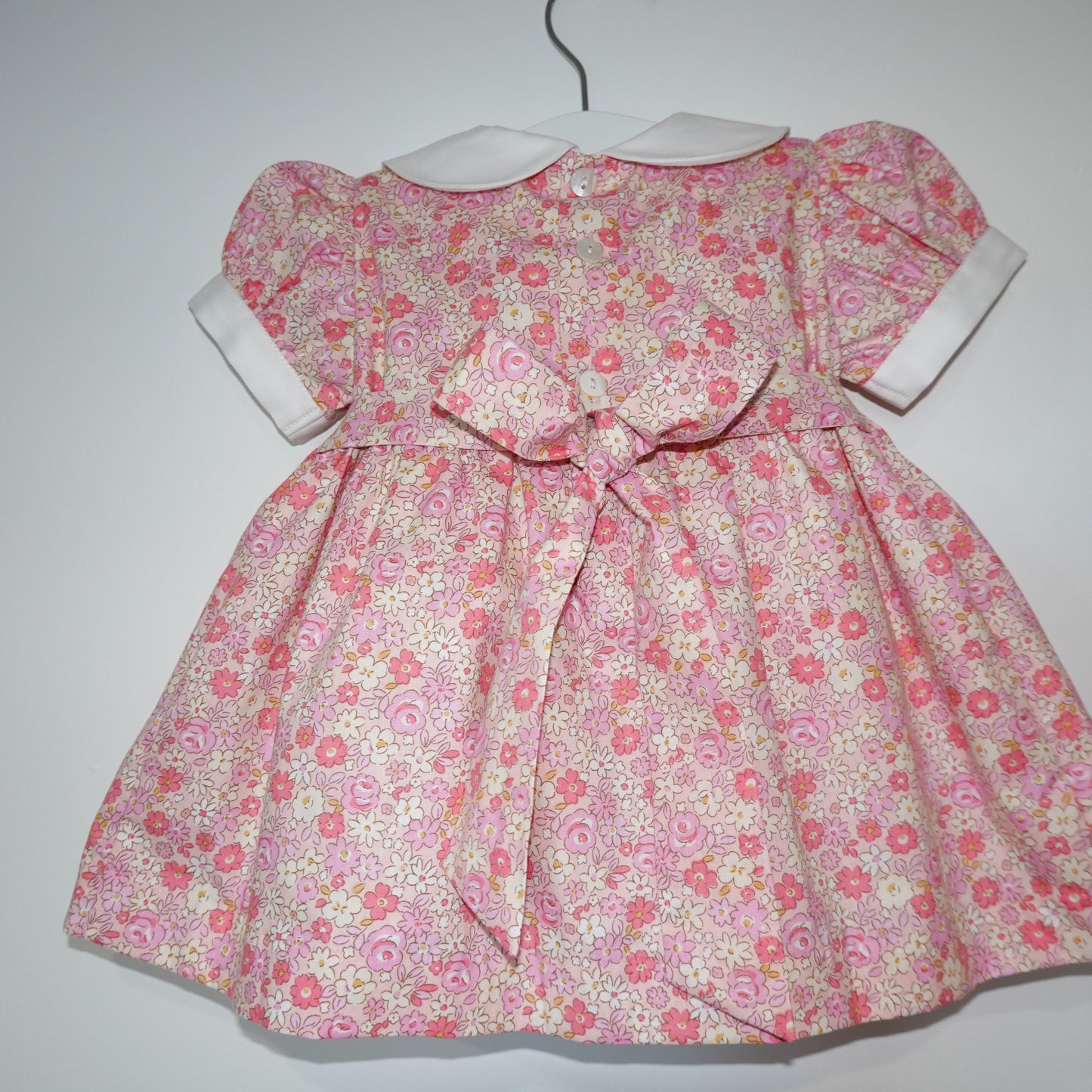 Soft pink Hand Smocked baby dress with bloomer