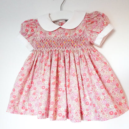 Soft pink Hand Smocked baby dress with bloomer