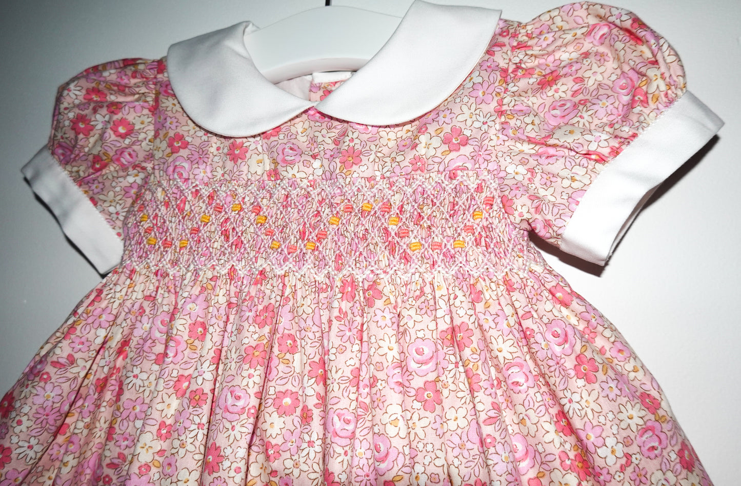 Soft pink Hand Smocked baby dress with bloomer