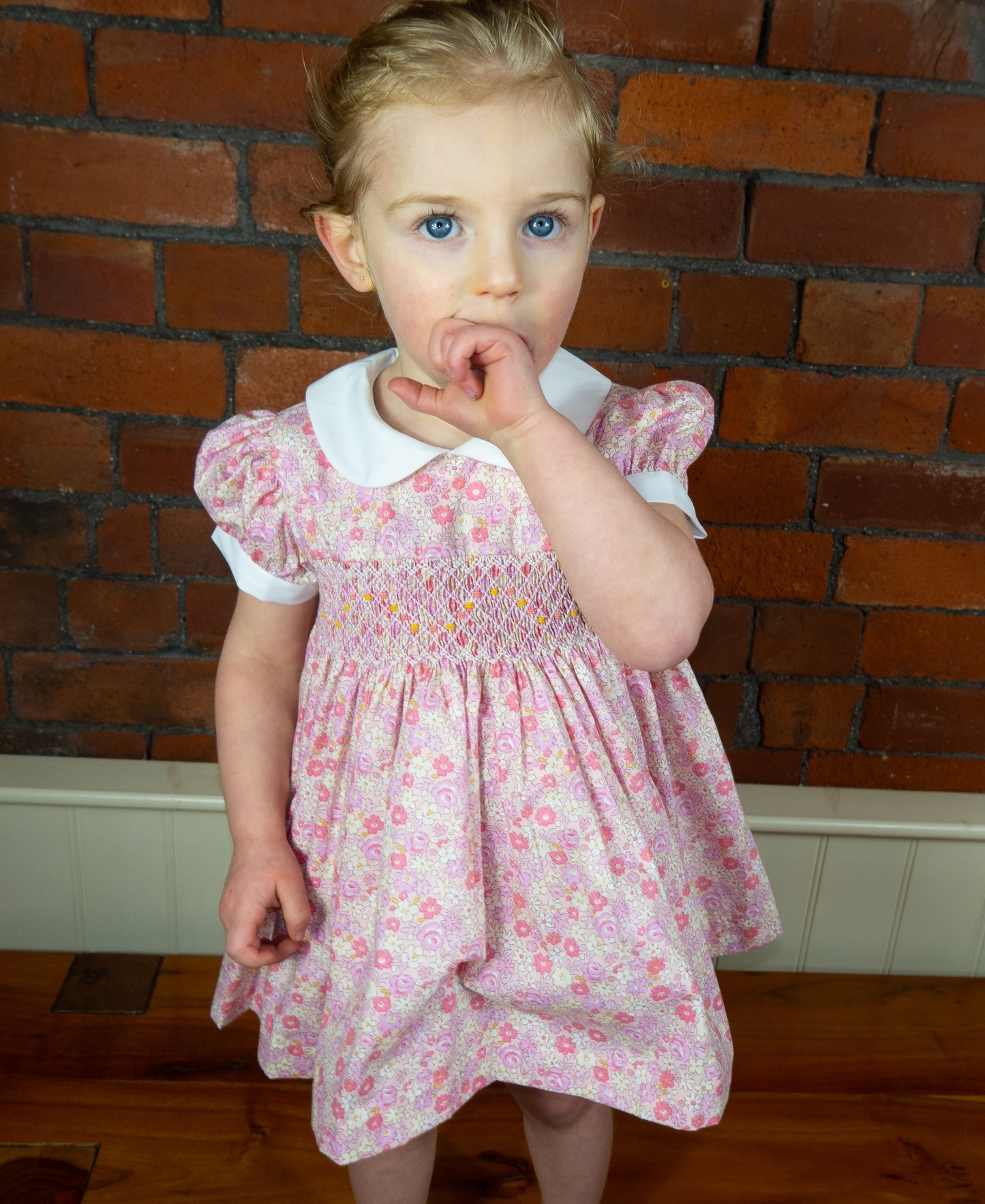 Soft pink Hand Smocked baby dress with bloomer