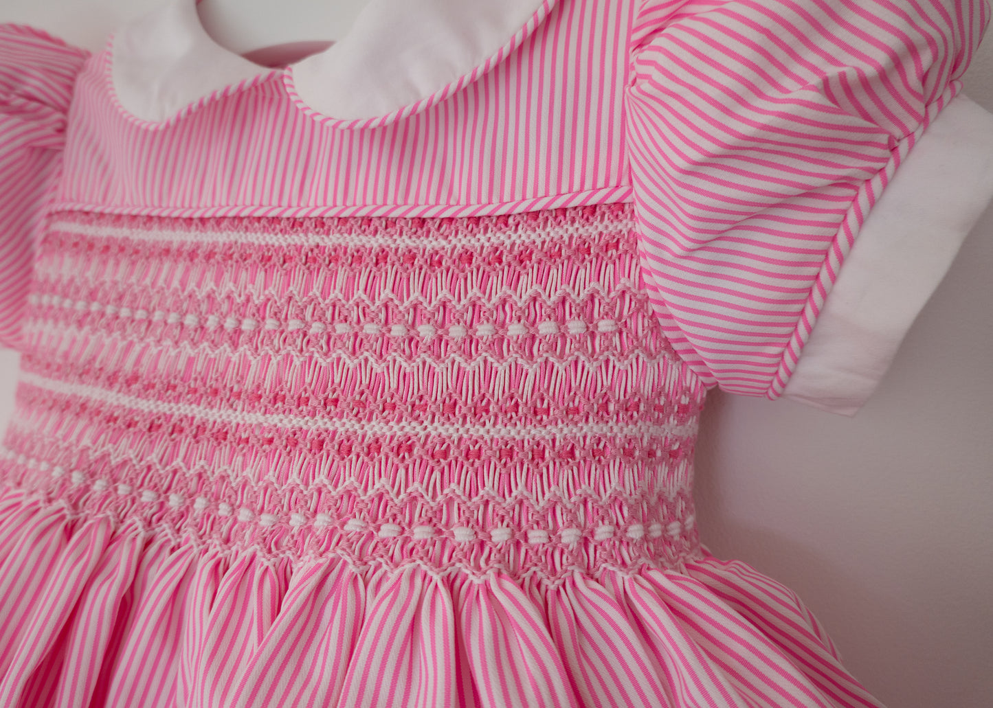 Hand smocked BETTY dress pink stripe