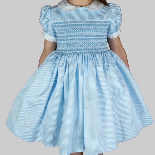 Hand smocked BETTY dress blue stripe