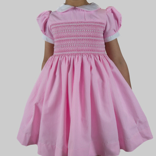 Hand smocked BETTY dress pink stripe