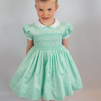 Hand smocked CALLIE dress mint