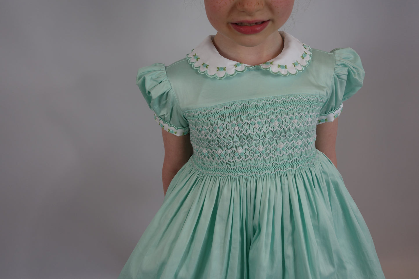 Hand smocked CALLIE dress mint