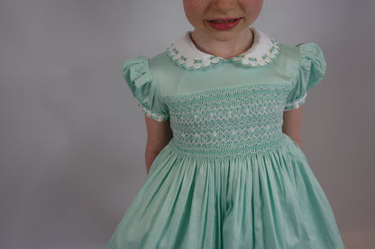 Hand smocked CALLIE dress mint