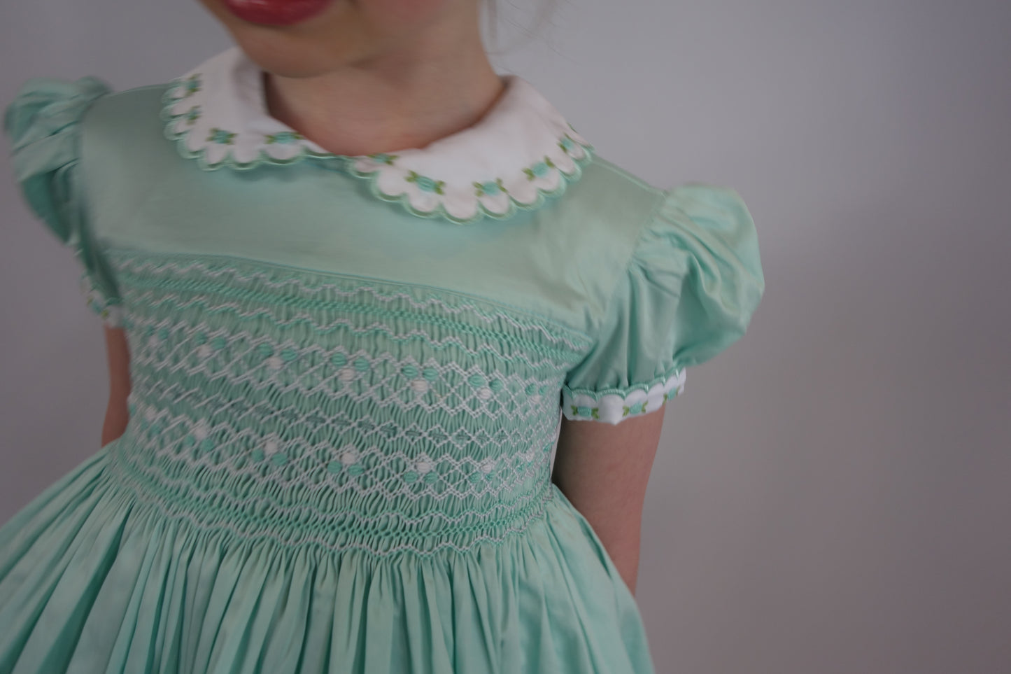 Hand smocked CALLIE dress mint
