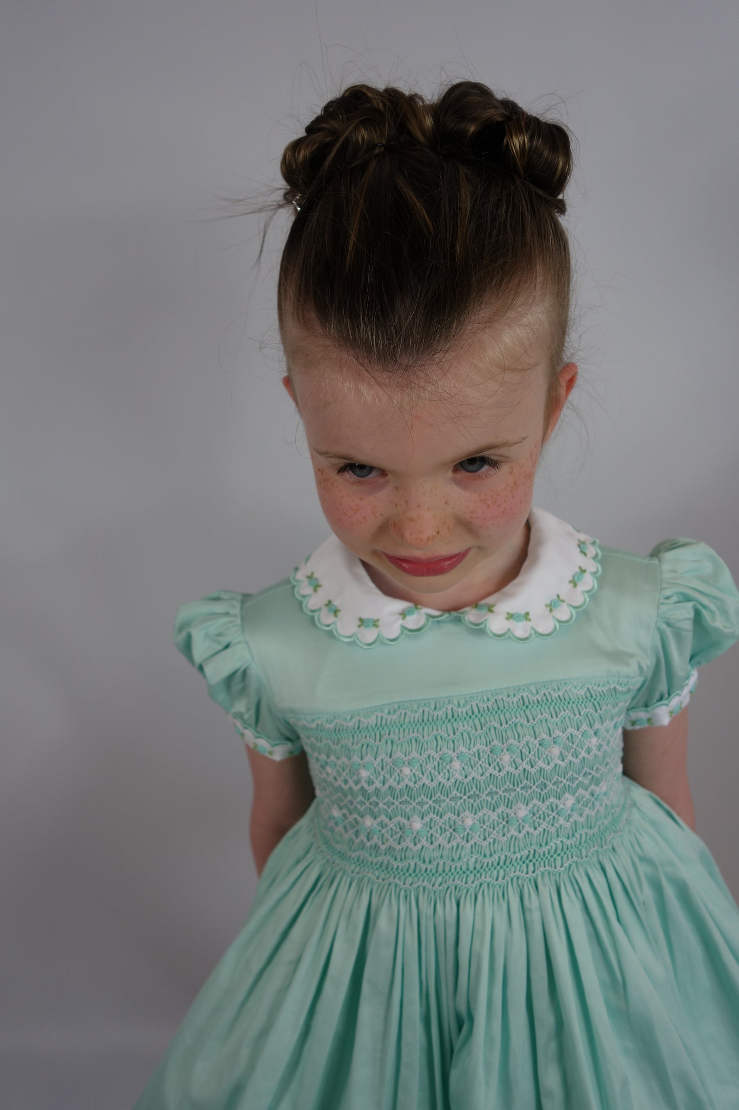 Hand smocked CALLIE dress mint