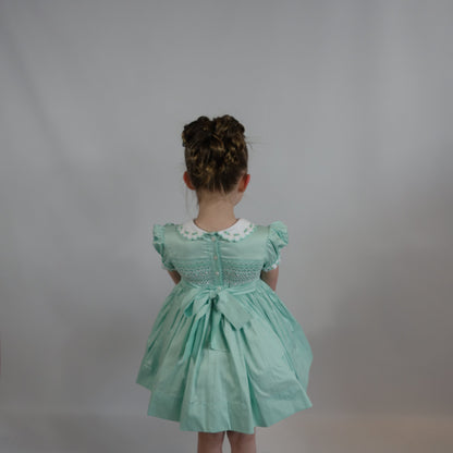 Hand smocked CALLIE dress mint
