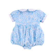 Load image into Gallery viewer, Blue floral Hand Smocked Romper
