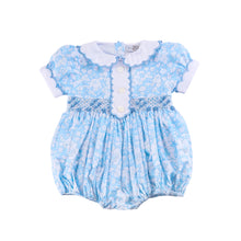 Load image into Gallery viewer, Blue floral Hand Smocked Romper

