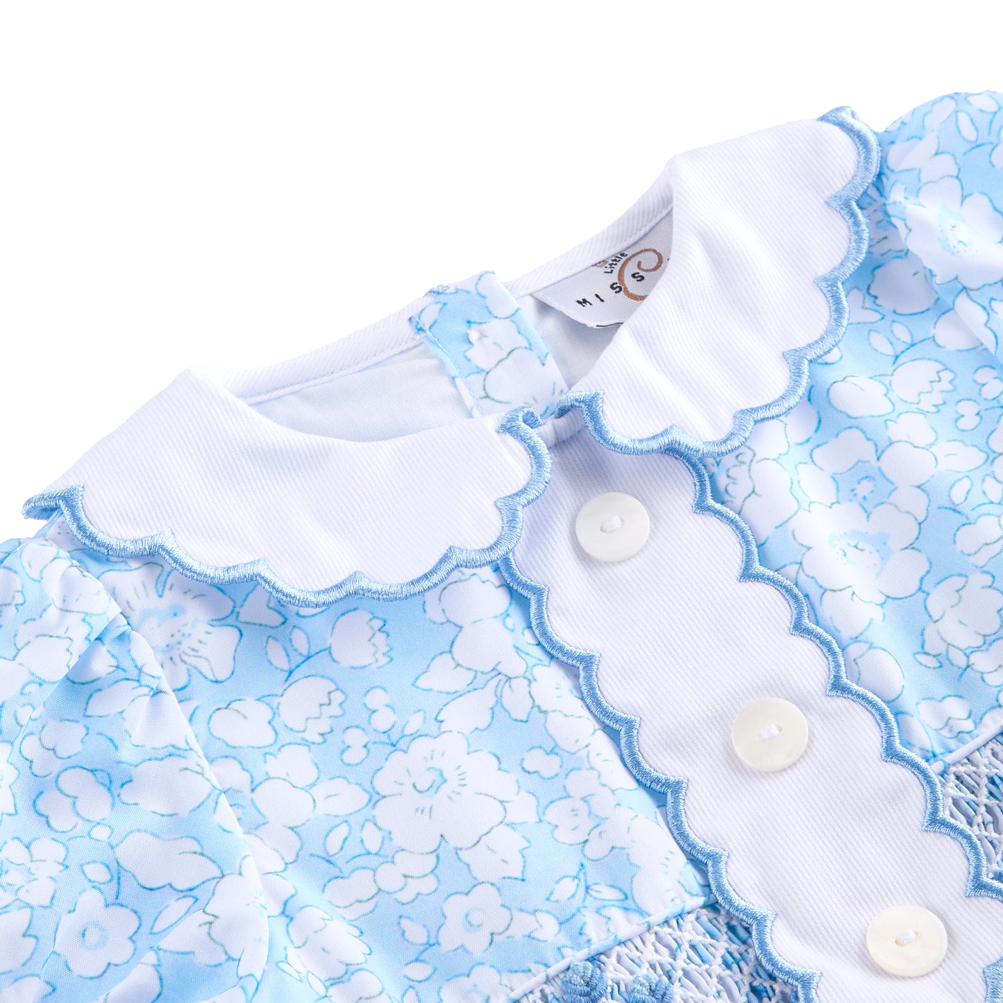 Blue floral Hand Smocked Romper