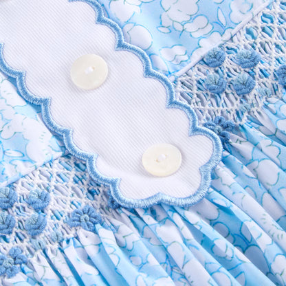 Blue floral Hand Smocked Romper