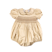 Load image into Gallery viewer, Tan  Hand Smocked Romper
