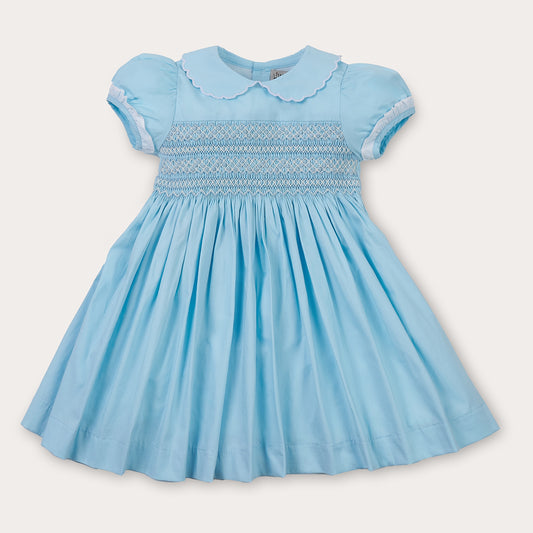 Hand smocked Talia dress soft blue