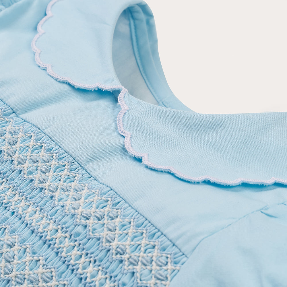 Hand smocked Talia dress soft blue
