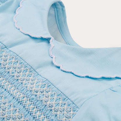 Hand smocked Talia dress soft blue