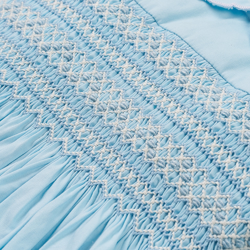 Hand smocked Talia dress soft blue