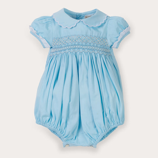 Hand Smocked Talia romper soft blue