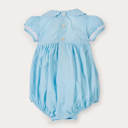 Hand Smocked Talia romper soft blue