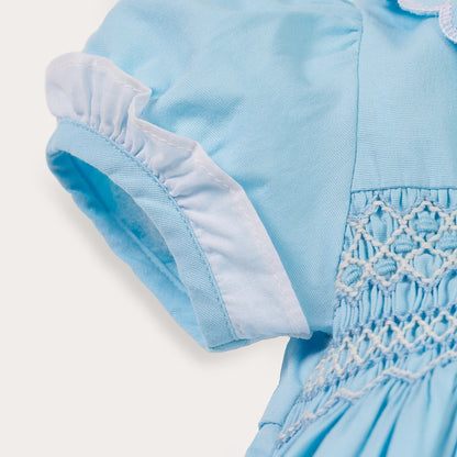 Hand Smocked Talia romper soft blue