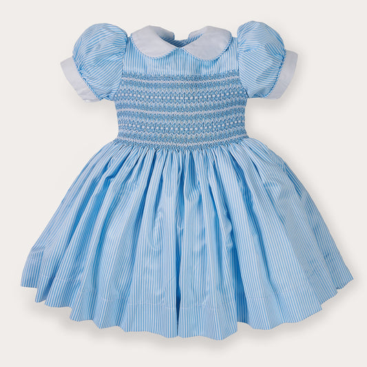 Hand smocked BETTY dress blue stripe