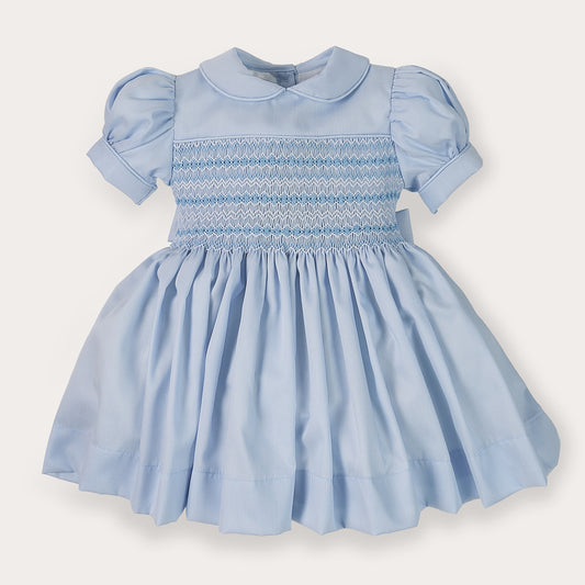 Hand smocked Alice dress power blue
