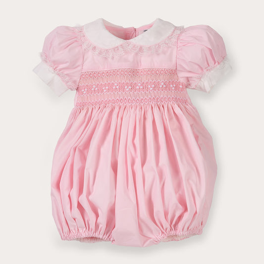 Hand Smocked Ellis romper soft pink