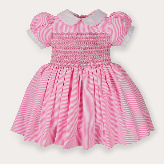Hand smocked BETTY dress pink stripe