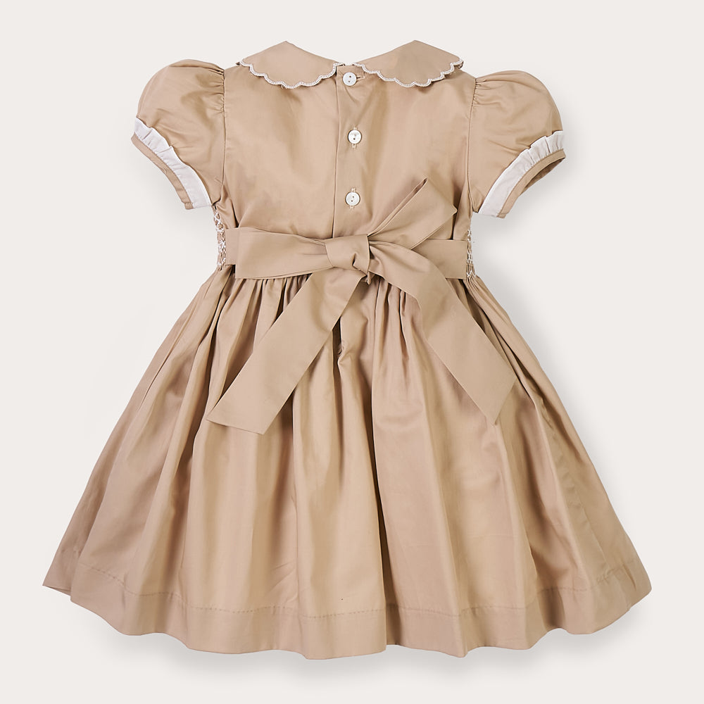 Hand smocked Talia dress coffee cream