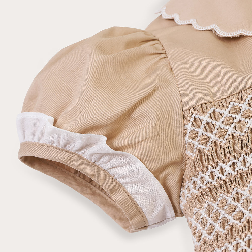 Hand smocked Talia dress coffee cream