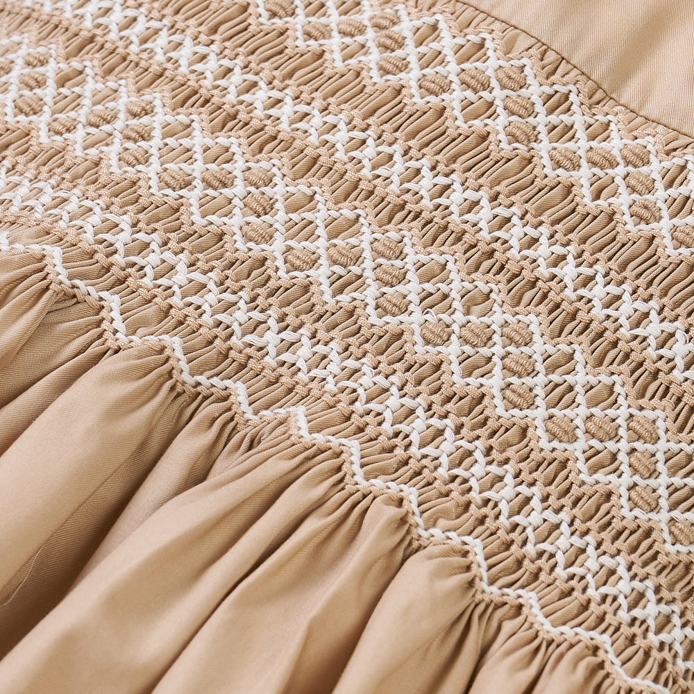 Hand smocked Talia dress coffee cream