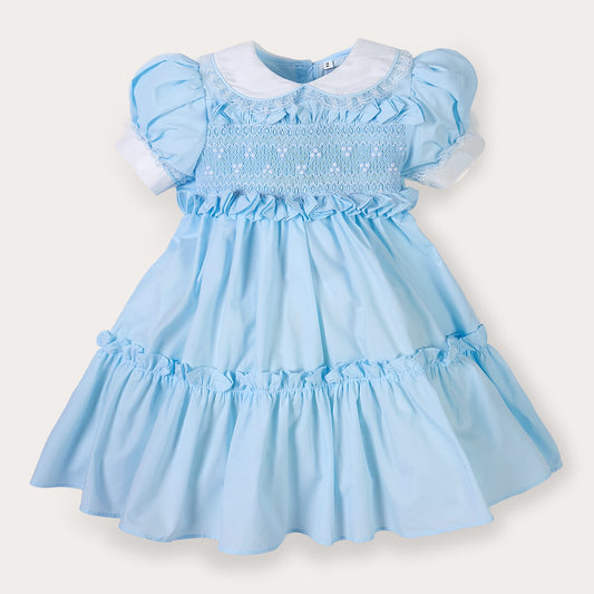 Hand smocked Ellis dress baby blue