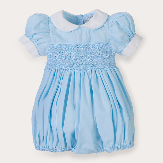 Hand Smocked Ellis romper soft blue