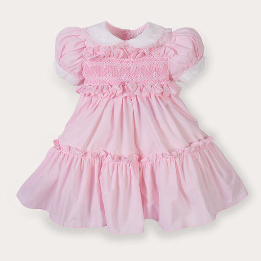 Hand smocked Ellis dress baby pink