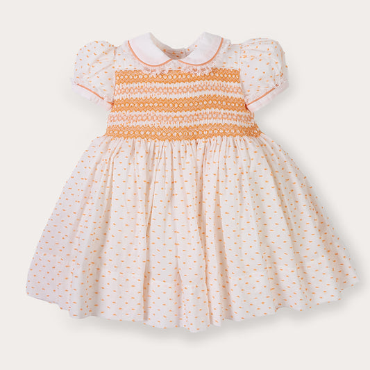 Hand smocked LINDY dress orange Swiss dot