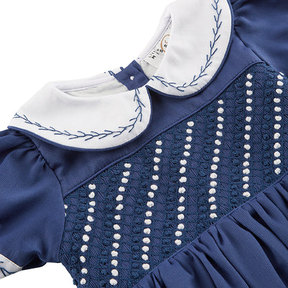 Hand smocked CLAIRE dress navy blue