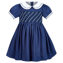 Load image into Gallery viewer, Hand smocked CLAIRE dress navy blue
