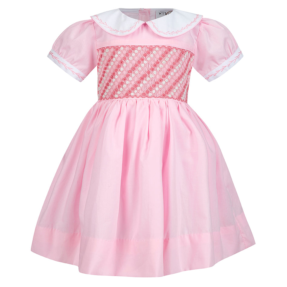 Hand smocked CLAIRE dress baby pink
