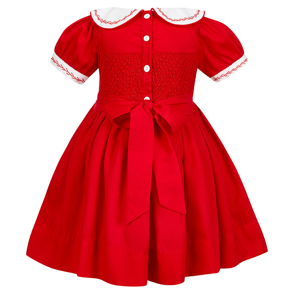 Hand smocked CLAIRE dress royal red and head band