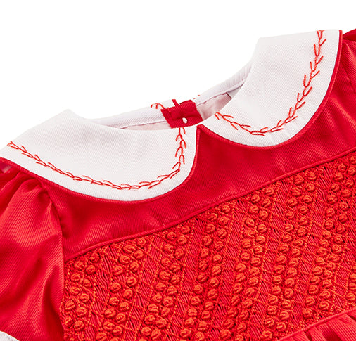 Hand smocked CLAIRE dress royal red and head band