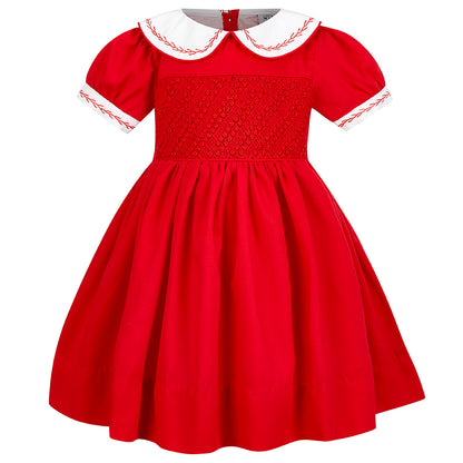 Hand smocked CLAIRE dress royal red and head band