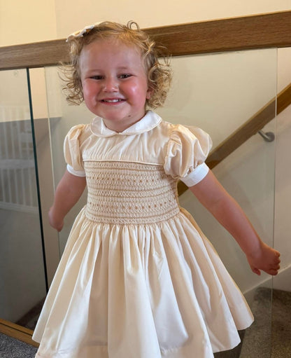 Hand smocked AGNES dress with pant and bow